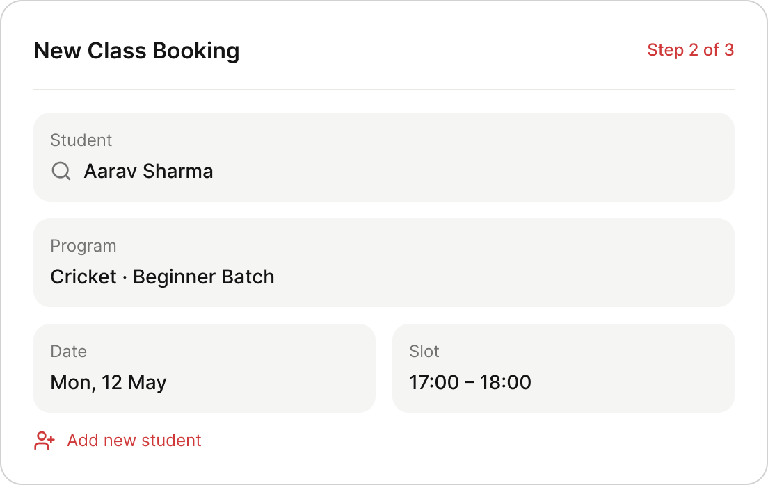 Class Booking card